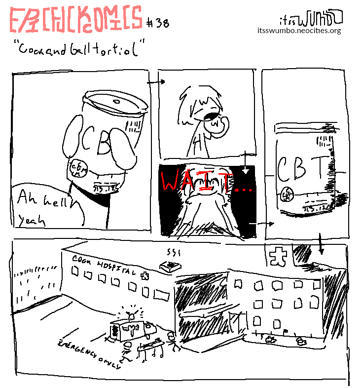 Panel 1: itsswumbo holding a pill bottle with a label saying 